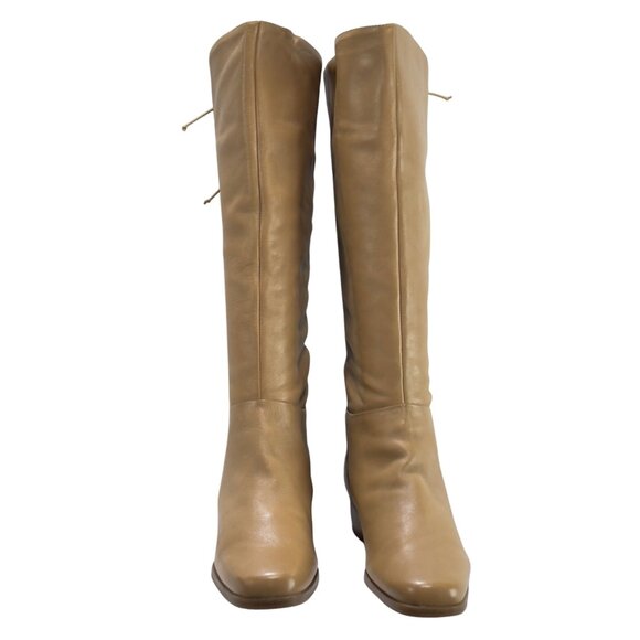 MARKON Women's Tan Leather Knee-High Boots Lace-Up Back Low Heel Size - Picture 11 of 11